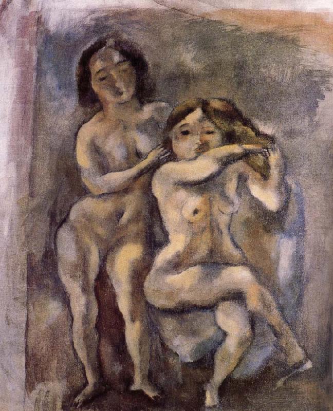 Gril with sheila are hackle golden hair, Jules Pascin
